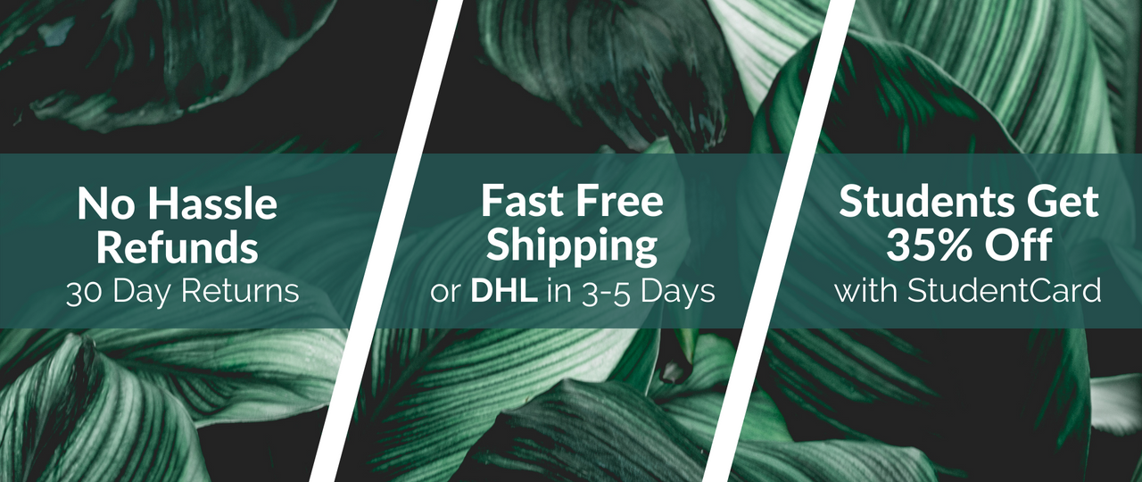 No Hassle refunds with 30 day returns. Fast free shipping or DHL in 3 to 5 days. Students get 35% off with StudentCard.